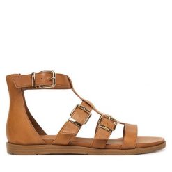 Sandały Tamaris. Brązowe sandały damskie Tamaris, bez wzorów, bez obcasa, na płaskiej podeszwie. Za 369.99 zł.