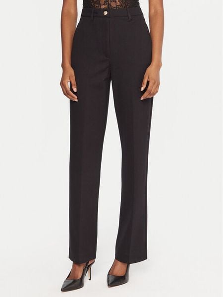 Guess Spodnie materiałowe W5YB66 KCMU2 Czarny Regular Fit. Czarne spodnie materiałowe damskie Guess, z aplikacjami, z materiału. Za 289.99 zł.