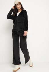 Czarny Komplet Dresowy z Weluru Taliowana Bluza i Szerokie Spodnie Meandra. Czarne bluzy bez kaptura damskie Born2be, m, z dresówki. Za 69.99 zł.