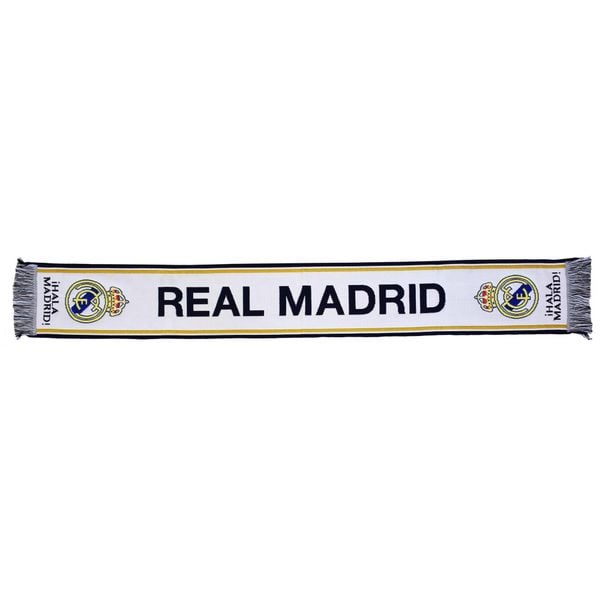 Szalik Real Madryt - licencjonowany 140 cm x 20 cm. Białe szaliki i kominy damskie Real Madrid, bez wzorów. Za 94.90 zł.
