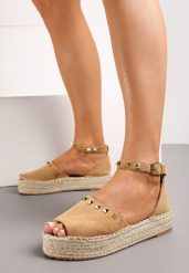 Brązowe Sandały Espadryle Peep Toe na Plecionej Platofrmie Ravellia. Brązowe sandały damskie Born2be, bez wzorów, bez obcasa, na płaskiej podeszwie. Za 29.99 zł.