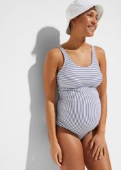 Kostium kąpielowy ciążowy. Niebieskie stroje jednoczęściowe damskie bonprix, bez wzorów, moda ciążowa. Za 147.99 zł.