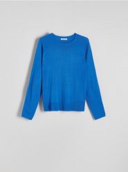 Gładki sweter z wiskozą - niebieski. Niebieskie swetry klasyczne damskie Reserved, l, z dzianiny, bez kołnierzyka. W wyprzedaży za 49.99 zł.