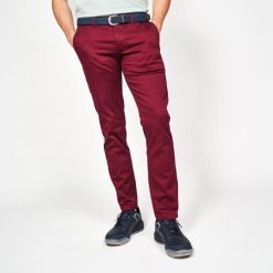 Spodnie do golfa chino męskie Inesis MW500 bawełniane. Fioletowe spodnie materiałowe męskie INESIS, bez wzorów, z bawełny, sportowe. Za 119.99 zł.