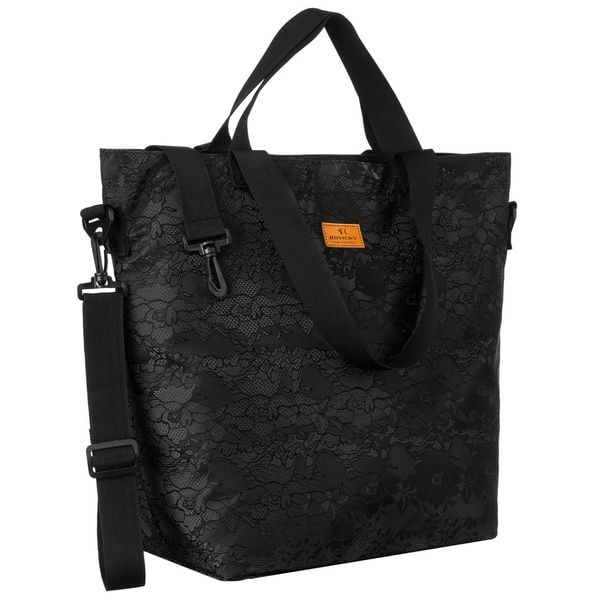 Duży, czarny shopper damski zawieszony na uchwytach i regulowanym pasku Rovicky R-TZ15605. Czarne shopper bag damskie ROVICKY, bez wzorów, bez dodatków. Za 49.99 zł.