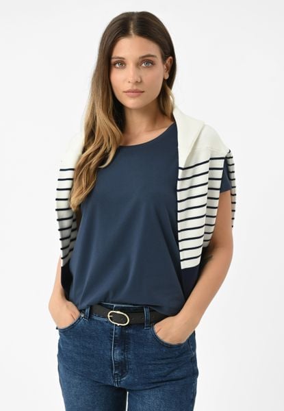 Koszulka basic T-DIANA. Niebieskie t-shirty damskie Volcano, m, bez wzorów, z materiału, bez kołnierzyka. Za 54.99 zł.