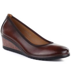 Półbuty damskie na koturnie brązowe Vinceza 58628. Brązowe półbuty damskie VINCEZA, bez wzorów, ze skóry ekologicznej, bez obcasa, na koturnie. Za 159.99 zł.