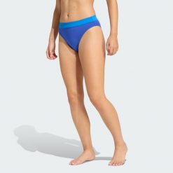 Figi Optimé Aqua Mid-Waist Bikini. Niebieskie bikini damskie Adidas, bez wzorów. Za 109.00 zł.
