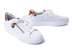 RIEKER REMONTE D0903-81 white combination, półbuty damskie. Białe półbuty damskie Rieker Remonte, bez wzorów, ze skóry, bez obcasa. Za 389.90 zł.