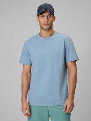 4F T-shirt regular gładki męski - niebieski L. Niebieskie t-shirty męskie 4f, l, bez wzorów, z materiału, bez kołnierzyka. Za 49.99 zł.