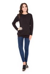 Czarna Długa Casualowa Bluza z Wsuwanymi Kieszeniami. Czarne bluzy bez kaptura damskie Katrus, m, z bawełny. Za 209.00 zł.