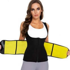 Kamizelka fitness neoprenowa wyszczuplająca damska z paskiem. Czarne kamizelki damskie SLIMBODY, xl, z neoprenu. W wyprzedaży za 179.00 zł.