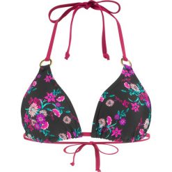 Biustonosz bikini z trójkątnymi miseczkami bonprix czarny w kwiaty. Czarne bikini damskie bonprix, bez wzorów. Za 49.99 zł.
