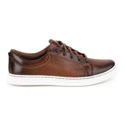 Olivier Buty Męskie skórzane casual 946MA brązowe. Brązowe buty sportowe na co dzień męskie na jesień, z jeansu, bez zapięcia. Za 351.82 zł.