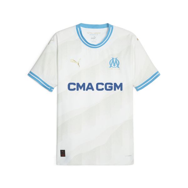 Męska koszulka domowa Olympique de Marseille 23/24 PUMA. Białe t-shirty sportowe męskie Puma, l, bez ramiączek, do piłki nożnej. W wyprzedaży za 400.25 zł.