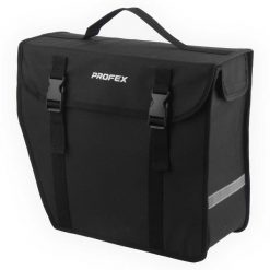 Torba rowerowa na bagażnik Profex 15 L, boczna. Czarne torebki klasyczne damskie PROFEX, bez wzorów, bez dodatków. Za 54.99 zł.