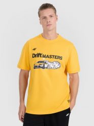 4F T-shirt regular z nadrukiem uniseks 4F x Drift Masters - żółty L. Żółte t-shirty męskie 4f, l, bez wzorów, z bawełny, bez kołnierzyka. Za 119.99 zł.