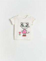 T-shirt Kicia Kocia - złamana biel. Koszulki dziewczęce Reserved, m, bez wzorów, z bawełny, bez ramiączek. W wyprzedaży za 32.99 zł.