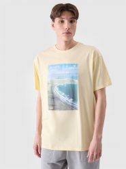 4F T-shirt oversize z nadrukiem męski - żółty XL. Żółte t-shirty męskie 4f, m, bez wzorów, z bawełny, bez kołnierzyka. W wyprzedaży za 29.99 zł.