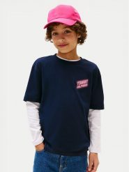Tommy Hilfiger T-Shirt Neon Graphic KB0KB09849 Granatowy Regular Fit. Niebieskie t-shirty chłopięce Tommy Hilfiger, bez wzorów, z bawełny, bez ramiączek. Za 79.99 zł.