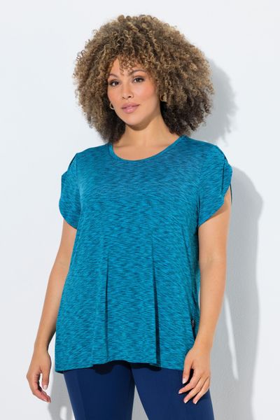 Damskie Bluzka funkcyjna klasyczna okrągły dekolt rękaw 1/2. Niebieskie bluzki sportowe damskie Ulla Popken, plus size, z dżerseju, bez kołnierzyka, bez ramiączek. Za 199.99 zł.