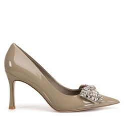 Czółenka Eva Minge. Brązowe czółenka damskie Eva Minge, bez wzorów, bez obcasa, na szpilce. Za 429.99 zł.