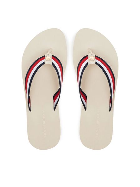 Tommy Hilfiger Japonki Th Corp Mid Wedge Beach Sandal FW0FW08517 Beżowy. Brązowe klapki damskie Tommy Hilfiger, bez wzorów, z materiału, bez obcasa. Za 129.99 zł.