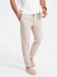 Spodnie męskie chino SLIM FIT - kremowe V1 OM-PACP-0186 - XXL. Białe spodnie materiałowe męskie Ombre Clothing, bez wzorów, z bawełny. W wyprzedaży za 149.99 zł.