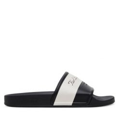 Klapki KARL LAGERFELD. Czarne klapki damskie Karl Lagerfeld, bez wzorów, bez obcasa. Za 339.99 zł.