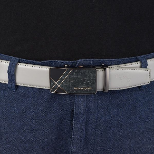 Pasek męski skórzany klamra automatyczna jasno szary Beltimore A46 : Kolory - szary, srebrny, Rozmiar pasków - r.130-145 cm. Szare paski męskie bez wzorów, ze skóry, wizytowe. Za 64.99 zł.