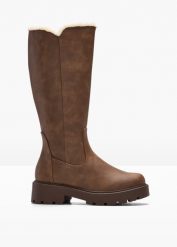 Kozaki. Brązowe kozaki damskie bonprix, bez obcasa. Za 219.99 zł.