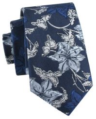 Krawat Męski - Granatowy w Duże Kwiaty - Alties. Niebieskie krawaty i muchy męskie Alties, bez wzorów, z tkaniny, eleganckie. Za 55.00 zł.