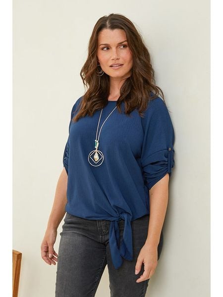 Curvy Lady Bluzka w kolorze granatowym rozmiar: 48/50. Niebieskie bluzki damskie Curvy Lady, bez wzorów, klasyczne, bez kołnierzyka, bez ramiączek. Za 87.19 zł.
