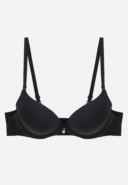 Czarny Biustonosz Push-Up z Bezszwowym Pasem i Ozdobną Aplikacją z Cyrkonią Fenga. Czarne biustonosze Born2be, z aplikacjami. Za 49.99 zł.