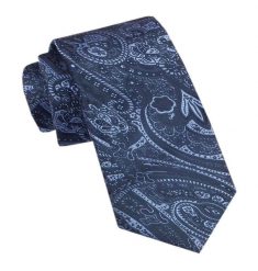 Elegancki Męski Krawat - Alties - Granatowy w Niebieski Orientalny Wzór. Niebieskie krawaty i muchy męskie Alties, bez wzorów, z tkaniny, eleganckie. Za 49.00 zł.
