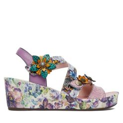 Sandały Laura Vita. Fioletowe sandały damskie Laura Vita, bez wzorów, bez obcasa, na koturnie. Za 439.99 zł.