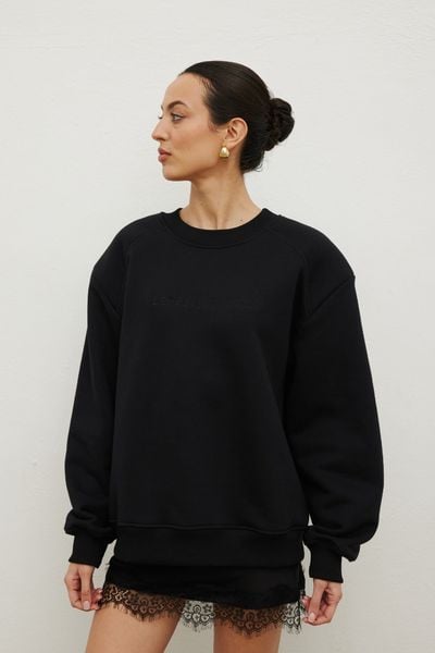 Klasyczna bluza z HAFTEM w kolorze TOTALLY BLACK - NOEL. Czarne bluzy bez kaptura damskie Marsala, m, z bawełny. Za 339.90 zł.