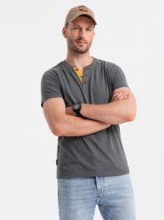 T-shirt męski z okrągłym rozpinanym dekoltem henley – grafitowy V6 OM-TSCT-0155 - XXL. Szare t-shirty męskie Ombre Clothing, l, bez wzorów, z bawełny, bez kołnierzyka. Za 65.99 zł.