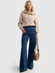 Sweter damski z rozpinanym golfem beżowy Pulina 801. Brązowe golfy damskie Big Star, l, bez wzorów, z jeansu, bez ramiączek. W wyprzedaży za 199.99 zł.