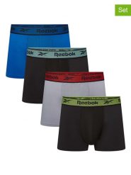 Reebok Bokserki (4 pary) w kolorze czarnym, szarym i niebieskim rozmiar: S. Czarne bokserki męskie Reebok, bez wzorów. Za 77.95 zł.