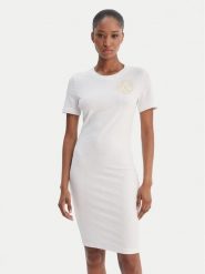 Versace Jeans Couture Sukienka codzienna 80HAOT02 CJ03T Biały Slim Fit. Białe sukienki damskie Versace Jeans Couture, na co dzień, xs, bez wzorów, z bawełny, bez kołnierzyka, bez ramiączek, proste. Za 659.99 zł.