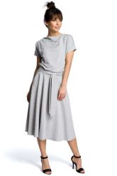 Szara Midi Sukienka z Szerokim Dołem. Szare sukienki damskie MOE, l, bez wzorów, z bawełny, bez kołnierzyka, bez ramiączek, midi. Za 263.90 zł.