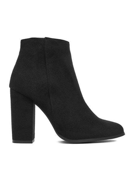 DeeZee Botki BM-9075 Czarny. Czarne botki damskie DeeZee, z materiału, bez obcasa, na słupku, bez zapięcia. Za 199.99 zł.