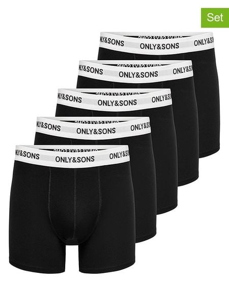 ONLY & SONS Bokserki (5 par) "Onstrey" w kolorze czarnym rozmiar: L. Czarne bokserki męskie Only & Sons, bez wzorów. Za 83.03 zł.