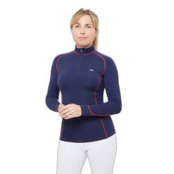 Damska techniczna koszulka jeździecka z długim rękawem Premier Equine Ombretta. Niebieskie t-shirty damskie PREMIER EQUINE, bez wzorów, z tkaniny, bez kołnierzyka. Za 289.00 zł.