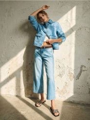 Spodnie jeansowe culotte z paskiem - niebieski. Niebieskie spodnie materiałowe damskie Sinsay, bez wzorów, z jeansu. Za 69.99 zł.