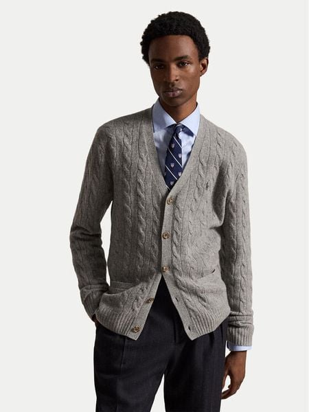Polo Ralph Lauren Kardigan 710B22611003 Szary Regular Fit. Szare kardigany męskie Polo Ralph Lauren, m, bez wzorów, z wełny, bez kołnierzyka. Za 1,299.00 zł.