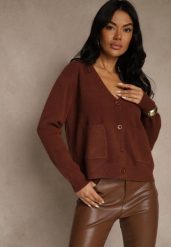 Brązowy Kardigan na Guziki z Domieszką Kaszmiru Vetiella. Brązowe kardigany damskie Renee, bez wzorów, z jeansu. Za 99.99 zł.