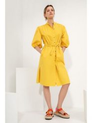 Josephine & Co Sukienka "Greta" w kolorze żółtym rozmiar: 34. Żółte sukienki damskie Josephine & Co, na co dzień, bez wzorów, z bawełny, bez kołnierzyka, bez ramiączek, midi, proste. Za 162.49 zł.