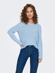 ONLY Sweter w kolorze błękitnym rozmiar: L. Niebieskie swetry klasyczne damskie Only, l, ze splotem, bez kołnierzyka. Za 74.46 zł.